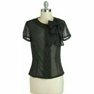 Bettie Page Tatyana XXS Black Dot Blouse